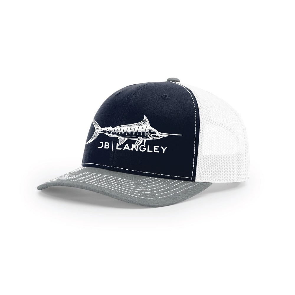 Richardson Trucker Mesh Snapback Hat Marlin Logo - Navy/White/Grey