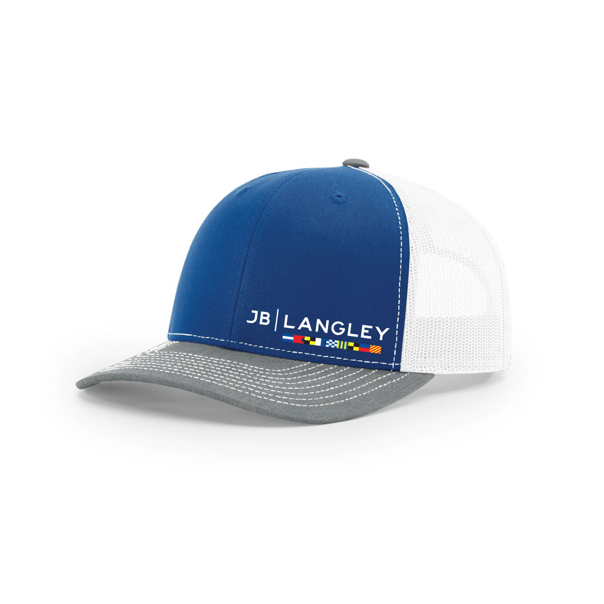 Richardson Trucker Mesh Snapback Hat Flag Logo - Royal/White/Grey